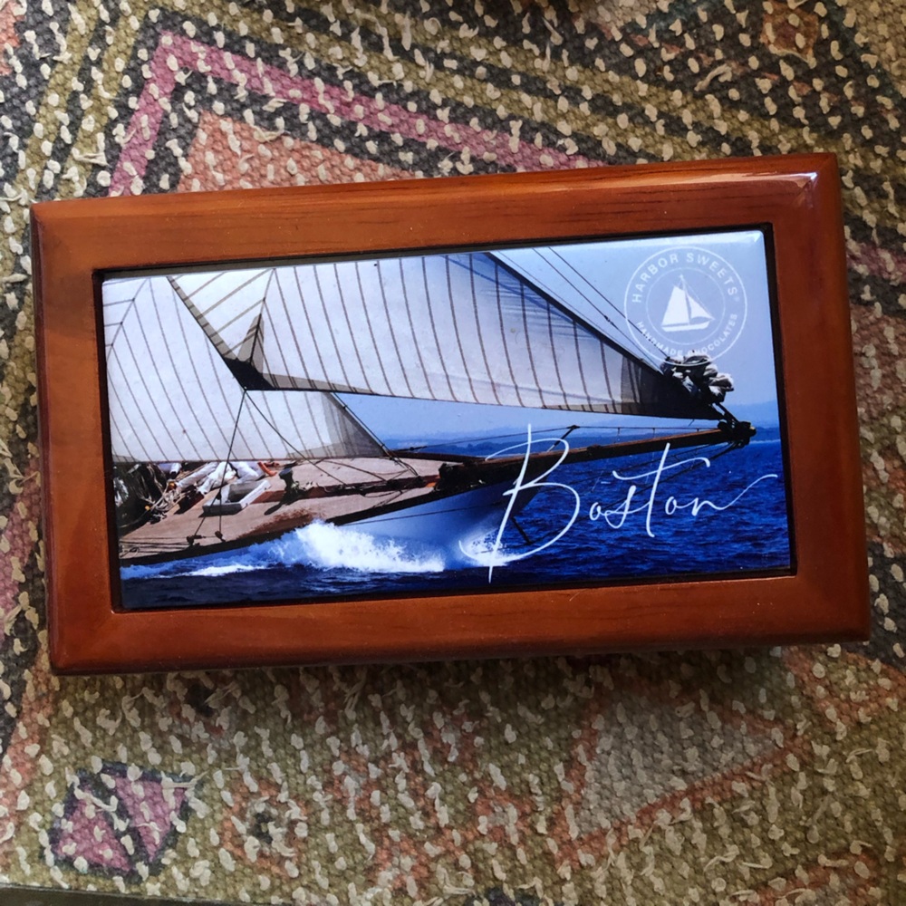 Wooden Boston state with sail boots  Jewelry Box no jewelry included
